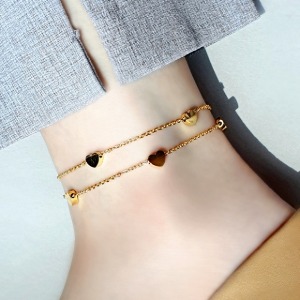 [surgical steel] Two-love heart anklet (3color)