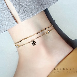 [surgical steel] Flower Point Lip Chain Two-Line Anklet (3color)