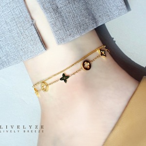 [surgical steel] Flower Two-Line Layered Anklet